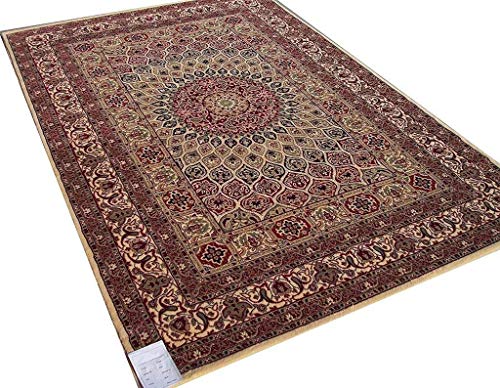 Image of Kashmiri Traditional Woollen Carpet with Advanced 1 Inch Thickness & Classical Look 180x275cm (6x9 Feet) Color Ivory