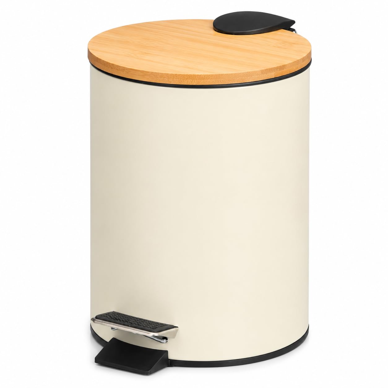 TIENDA EURASIA – Papelera Baño | Metal + Tapa de Bambú | Capacidad 3L | Medidas 17x21x23.5 cm y Cubo Interior 16.8x16.8x18.2 | con Pedal (Beige)