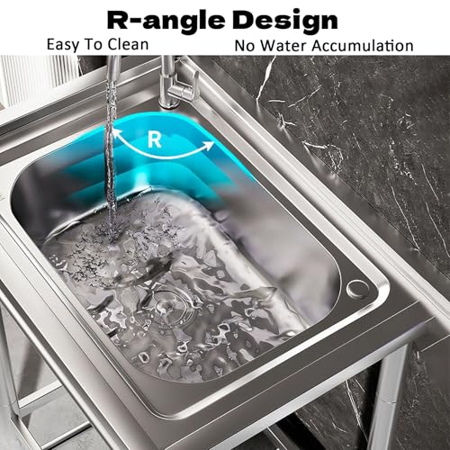 Évier utilitaire en acier inoxydable sur pied avec support de rangement et mitigeur - 6