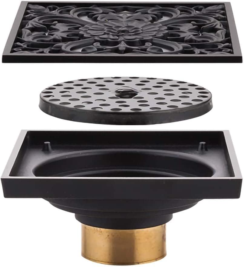 シャワー排水口カバー ブラック アンティーク 304 ステンレススチール シャワー床排水口 4インチ スクエア 消臭シャワー排水口 