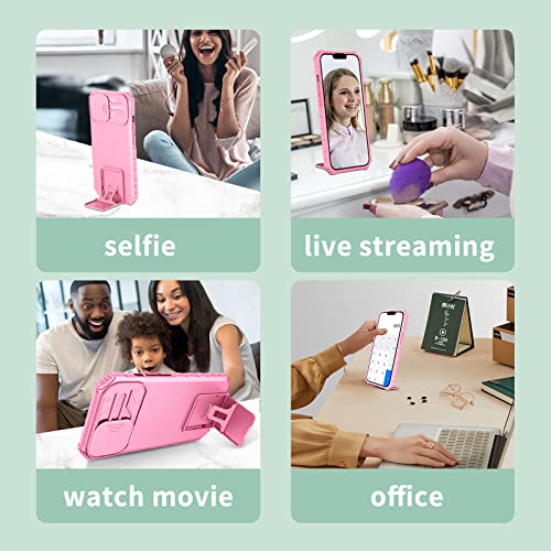 Funda para iPhone 13 Pro carcasa militar rosa con ventana de cámara 6