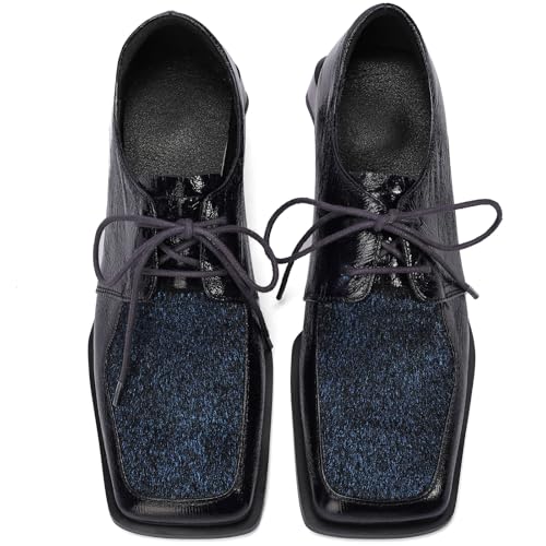 Image of Loafers for Women Patent Leather Buckle Square Toe Chunky Block Dress Slip On Wide Casual Comfortable Dressy High Heels Ladies Comfort Moccasins Elegantes 2 Inch Shoes