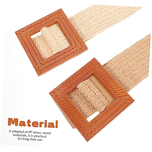 NOLITOY 2pcs Women Adjustable Woven Waist Belts Wooden Buckle Fashionable Elastic Belts for Dresses and Pants Bohemian Style for Vacation4