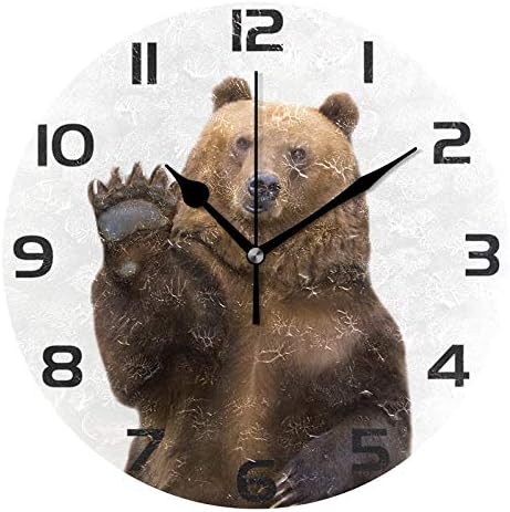 ALAZA Hipster - Reloj de pared redondo con bonito oso marrón, silencioso, sin tictac, pintura al óleo, hogar, oficina, escuela, reloj decorativo