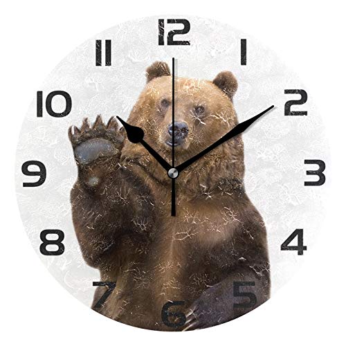 ALAZA Hipster Cute Brown Bear Round Wall Clock, Silent Non Ticking Oil Painting Home Office School Decorative Clock Art