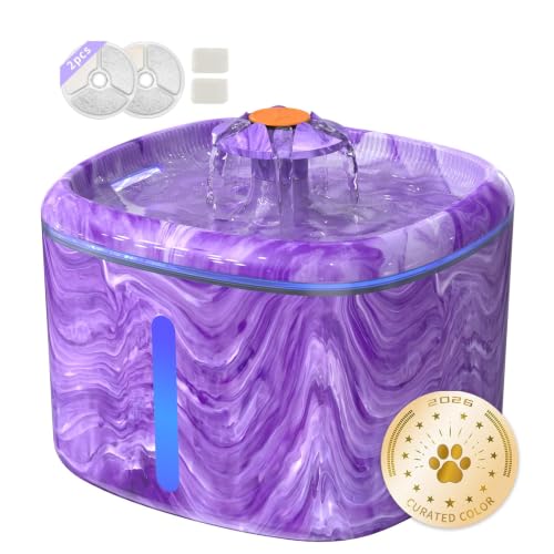Image of Cat Water Fountain Purple: Automatic Flower Pet Water Fountain for Cats Indoor-84oz /2.5L