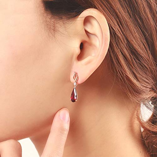 Daesar 18K Rose Gold Earrings Dangle Wedding 2.98Ct Red Tourmaline Drop Shape Diamond Dangle Earrings Women Rose Gold #TOP1