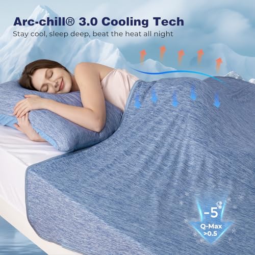 Image of Cooling Blanket Japanese Q-Max 0.4 Technology keep cool in hot summer, 78 X 86in twin or baby sized blanket for Adults, Children, Babies. Mica Nylon and PE Cool Fabric Breathable Comfortable.(Blue)