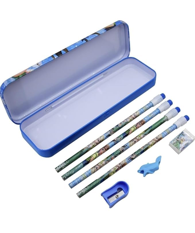 Image of Kidox Stationery Set for Kids- Birthday Gift for Girls, Boys - Metal Geometry Box for Girls & Boys Kids Pencil Box Set, Pencil Case Set, Pencil, Erasers, Sharpener for Children (Frozen)