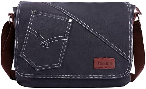 Tocode Canvas Messenger Shoulder Bag Fits up to 14 Inch Laptop (Dark Gray)