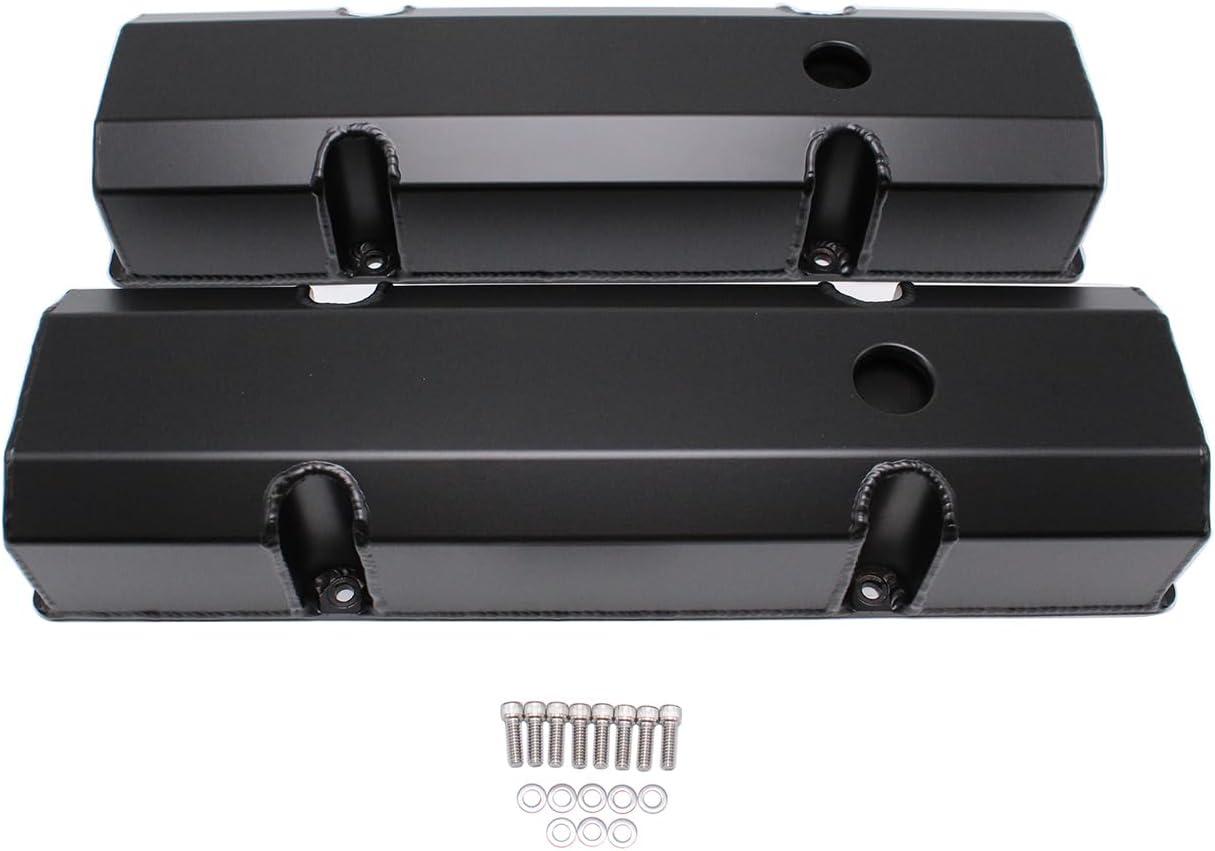 1 Set SHLPDFM Black Fabricated Aluminum Tall Valve Covers with 1.250" Breather Holes Fits for Small Block Chevy SBC 283 305 327 350 383 400 V8 Engines 1958-86