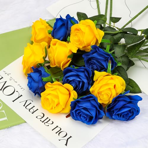 Tifuly Blue Fake Roses Artificial Flowers - 10 Pcs Fake Artificial Blue Roses Silk Flowers with Stems for Home Wedding Hotel Office Centerpiece Decor - Image 4