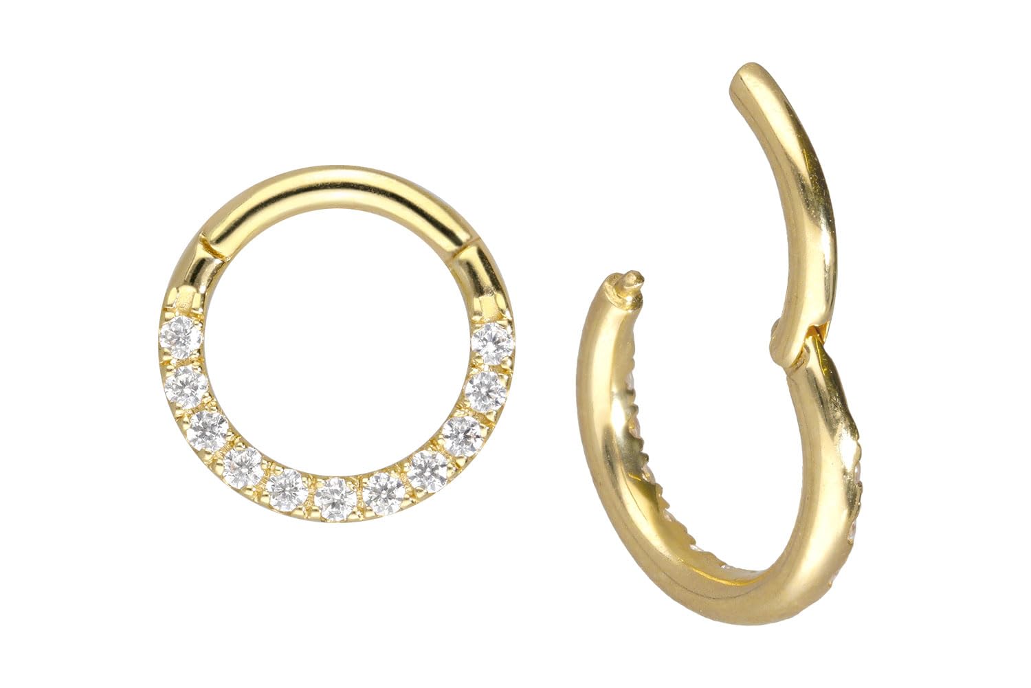 PIERCINGLINE 750er Gold Segmentring Clicker | 18 Karat | EINGEFASSTE Kristalle | Piercing Ring Nase Septum Ohr Helix | Farb & Größenauswahl