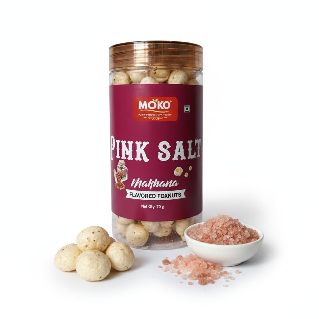 MOKO Pink Salt Makhana β Roasted Foxnuts Snack, High Protein, Gluten-Free & Low Calorie, Healthy Lotus Seeds, Light & Crunchy, 70g