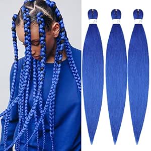 Pre stretched Braiding Hair 26 Inch Braiding Hair Extensions Hot Water Setting Synthetic Hair Pre Stretched Crochet Braids Hair(26 Inch,3 Packs,Blue#)