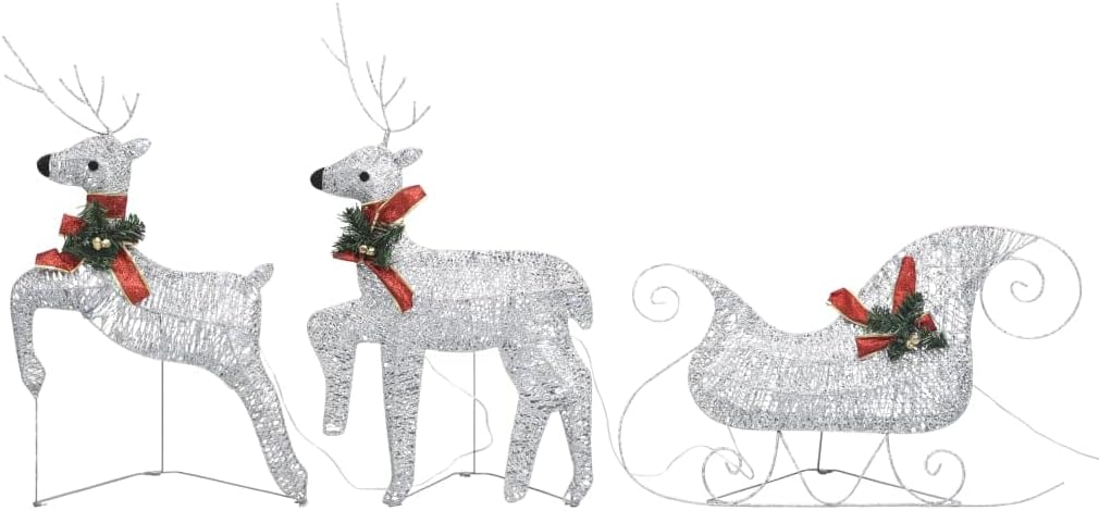 vidaXL Reindeer & Sleigh Christmas Decoration 60 LEDs Outdoor Silver