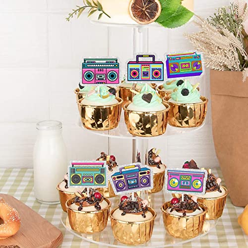 Mefeng 18Pcs Boombox Cupcake Toppers - 80S 90S Theme Party Decorations - Retro 90'S 80’S Cake Picks - Happy Birthday Party Supplies #TOP4