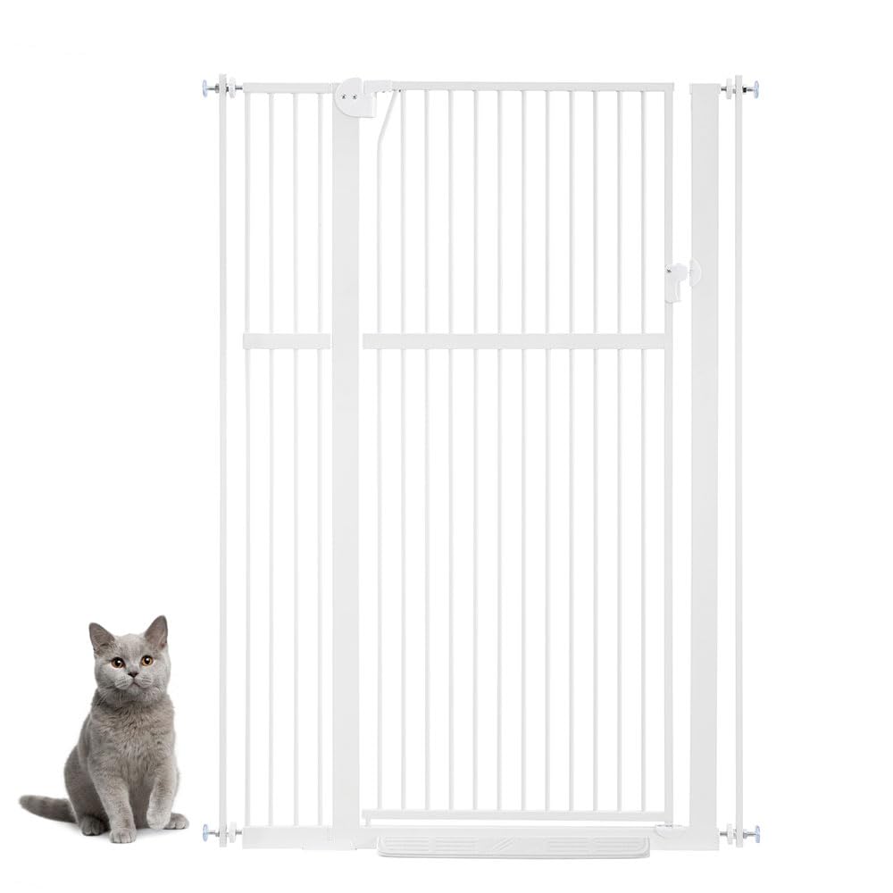 unipaws 142 cm hohes Türschutzgitter ohne Bohren – Druckmontiertes Hundegitter & Türgitter für Katzen, Treppengitter für Türrahmen und Innenbereiche, 95–105 cm breit, Weiß