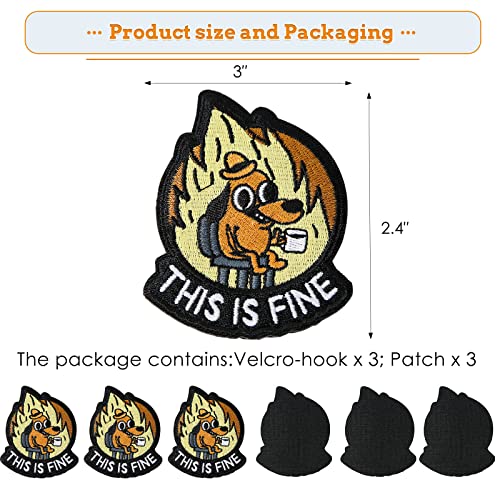 This Is Fine Dog Patch, 1 Pcs Funny Meme Embroidered Patches, Tactical Military Morale Patch With Hook Fastener Backing, Cute Applique Accessories For Backpacks, Vests, Jackets, Jeans, Hats #TOP5