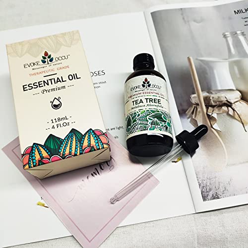 Evoke Occu Tea Tree Essential Oil 4 Oz, Pure Tea Tree Oil For Diffuser Skin Hair Body Nail Care- 4 Fl Oz #TOP6