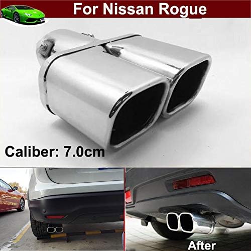 New 1pcs Silver Color Double Outlets Stainless Steel Tailpipe Exhaust Muffler Tail Pipe Tip Cover Trim Custom Fit for Nissan Rogue 2014 2015 2016 2017 2018 2019 2020 2021