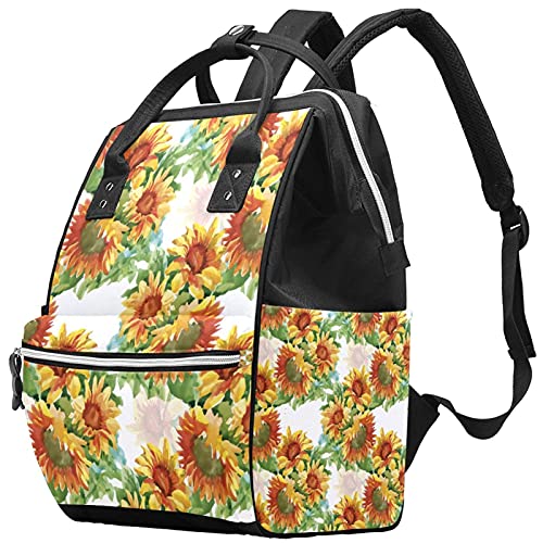 Pintado acuarela amarillo girasoles pañales bolsa momia mochila de gran capacidad bolsa de bebé multifunción mochila de viaje bolsas de pañales bolsa de enfermería para el cuidado del bebé