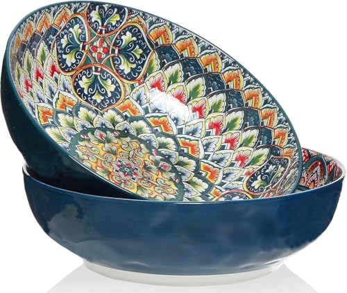 Qlans Cuencos para servir de 10.2 pulgadas y 75 onzas, cuencos de frutas, ensalada, cuencos para pasta, platos de servir para entretenimiento, cuencos grandes de colores vibrantes para fiestas