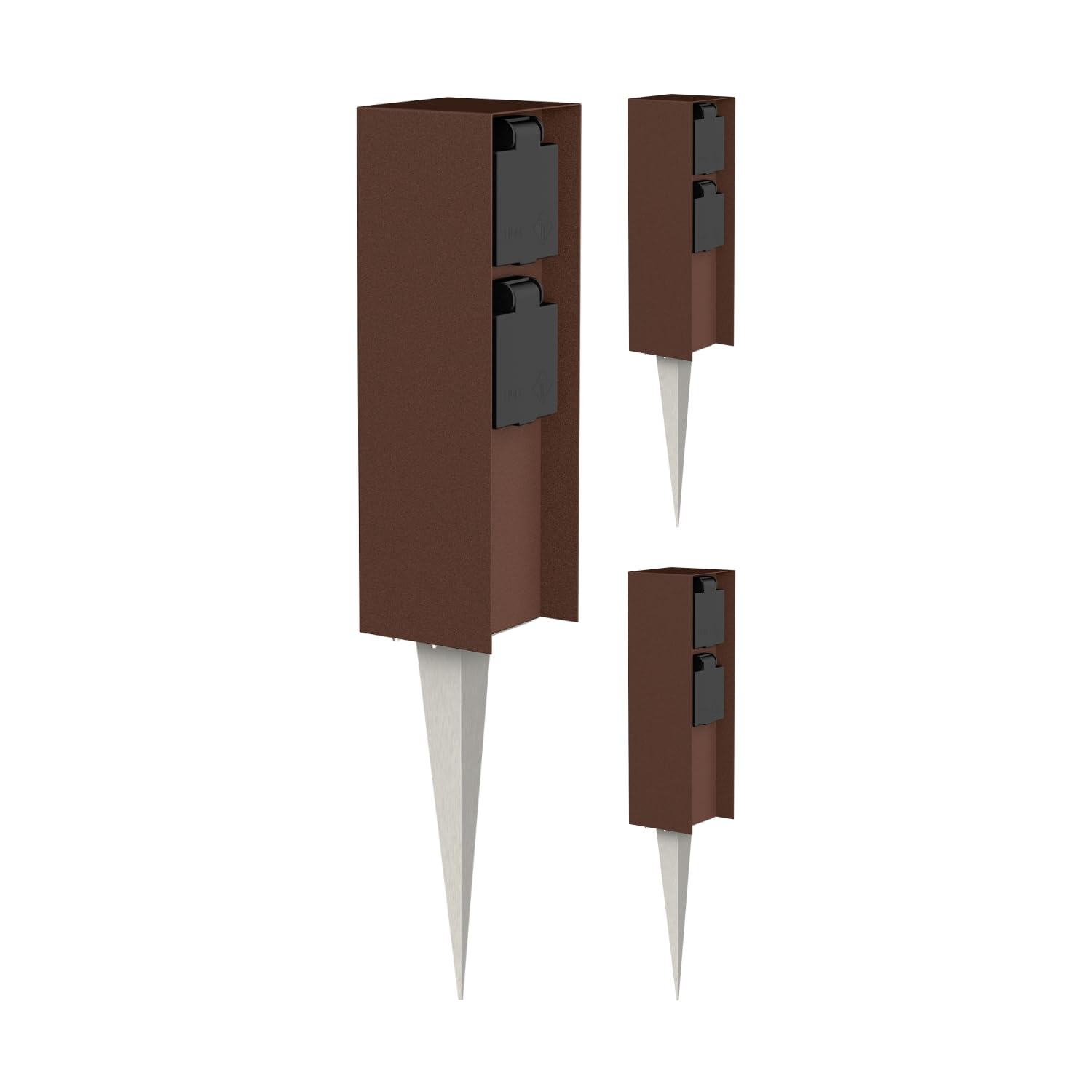 Tuincontactdoos zuil POMI met grondspies voor buiten, IP44, timer/timer, 2-voudig, antraciet, hoekig, 23cm