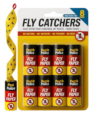 JKG 8 PACK STICKY FLY TRAP CATCHER - Super Sticky Killer Strips Tape | Catches Moth Flies Mosquitos Wasp Flying Insects Killer | Extra Sticky Indoor House & Garden Outdoor (Non-Toxic Papers)