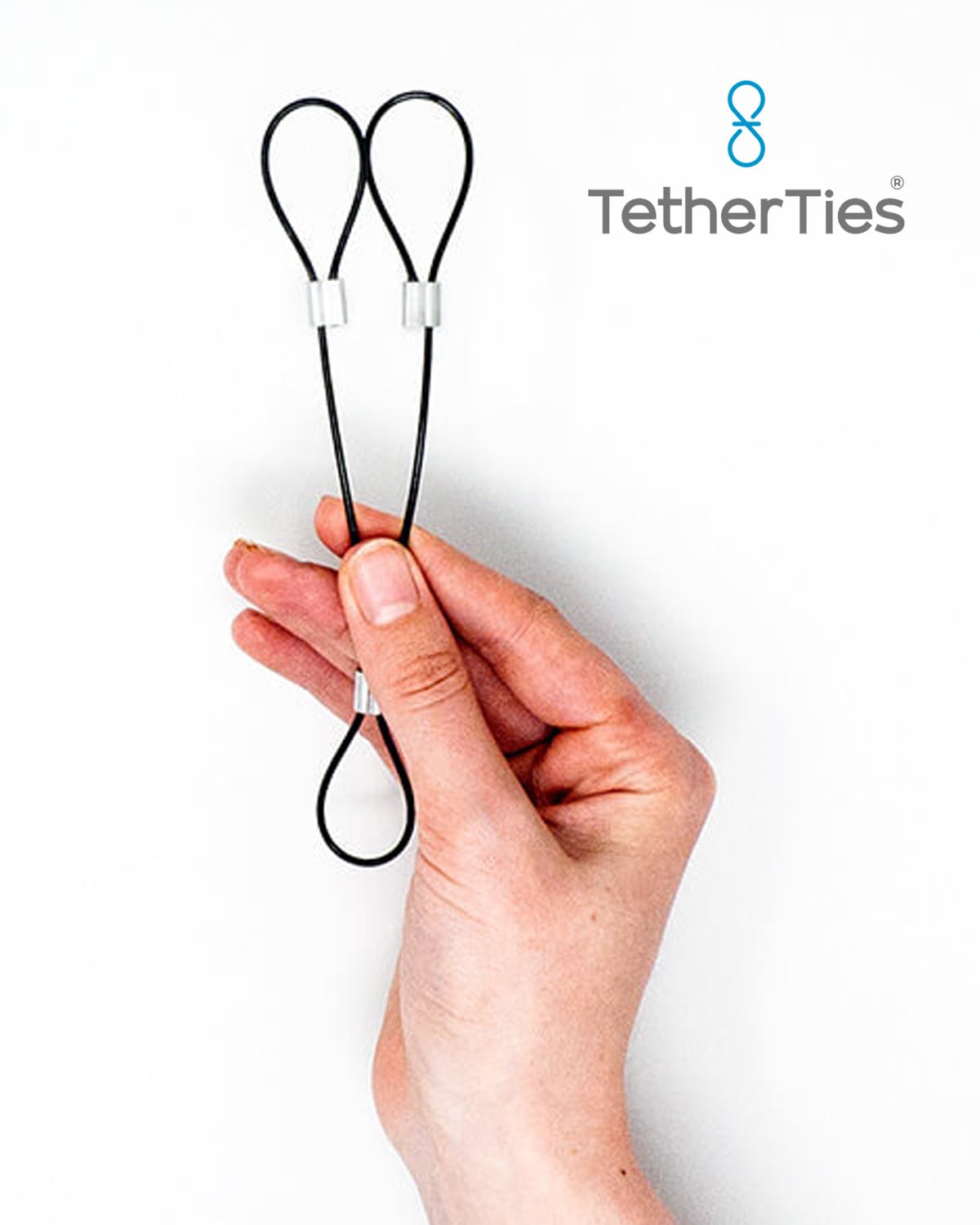 TetherTies Multi-Adapter Cable Tethers Kit - Black Nylon Coated Stainless Steel Wire Tether Cable - Secures Up to 2 Computer Peripherals - Easy Installation - Free Crimping Tool