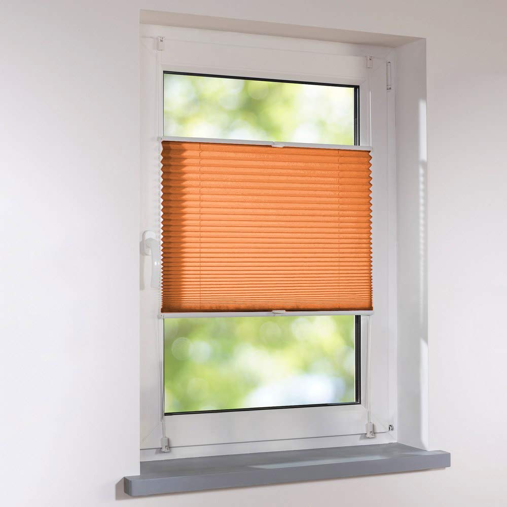 Plissee Klemmfix Faltstore UNIVERSAL Faltrollo ohne Bohren - 90 x 120 cm - orange