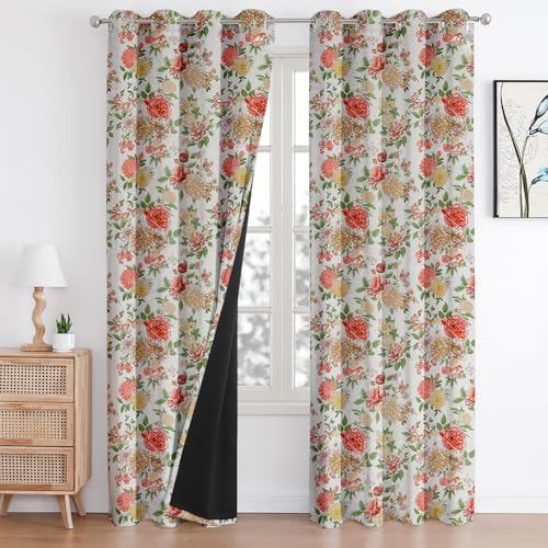 Image of Cloth Fusion Printed 100% Blackout Door Curtains 9 Feet Long Set of 2, Room Darkening Parda with Stainless Steel Grommets for Home Decor (9x4.5 Feet, Lush Blooms)