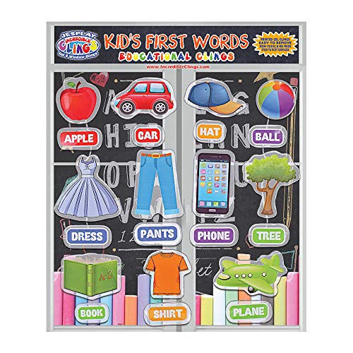 JesPlay Kids and Toddlers First Words Thick Gel Clings – Reusable Window Clings