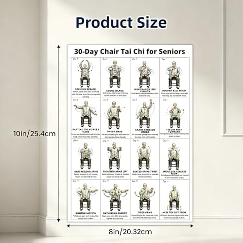 Tai Chi Chair Workout Chart, Chair Tai Chi for Seniors Wall Chart – 30-Day Seated Tai Chi Routine, Seated Exercise Poster for Beginners, Home Gym Decor, Unframed 2-Pack (10x8 Inch) — view 6
