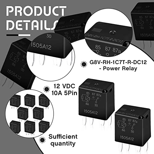 Xuhal 8 Pcs G8V-Rh-1C7T-R-Dc12 Power Relay Multi Purpose Relay Fuel Pump Relay Black Automotive Relay Automotive Replacement Electrical System Relays Electromechanical Relays, 5 Pin #TOP2