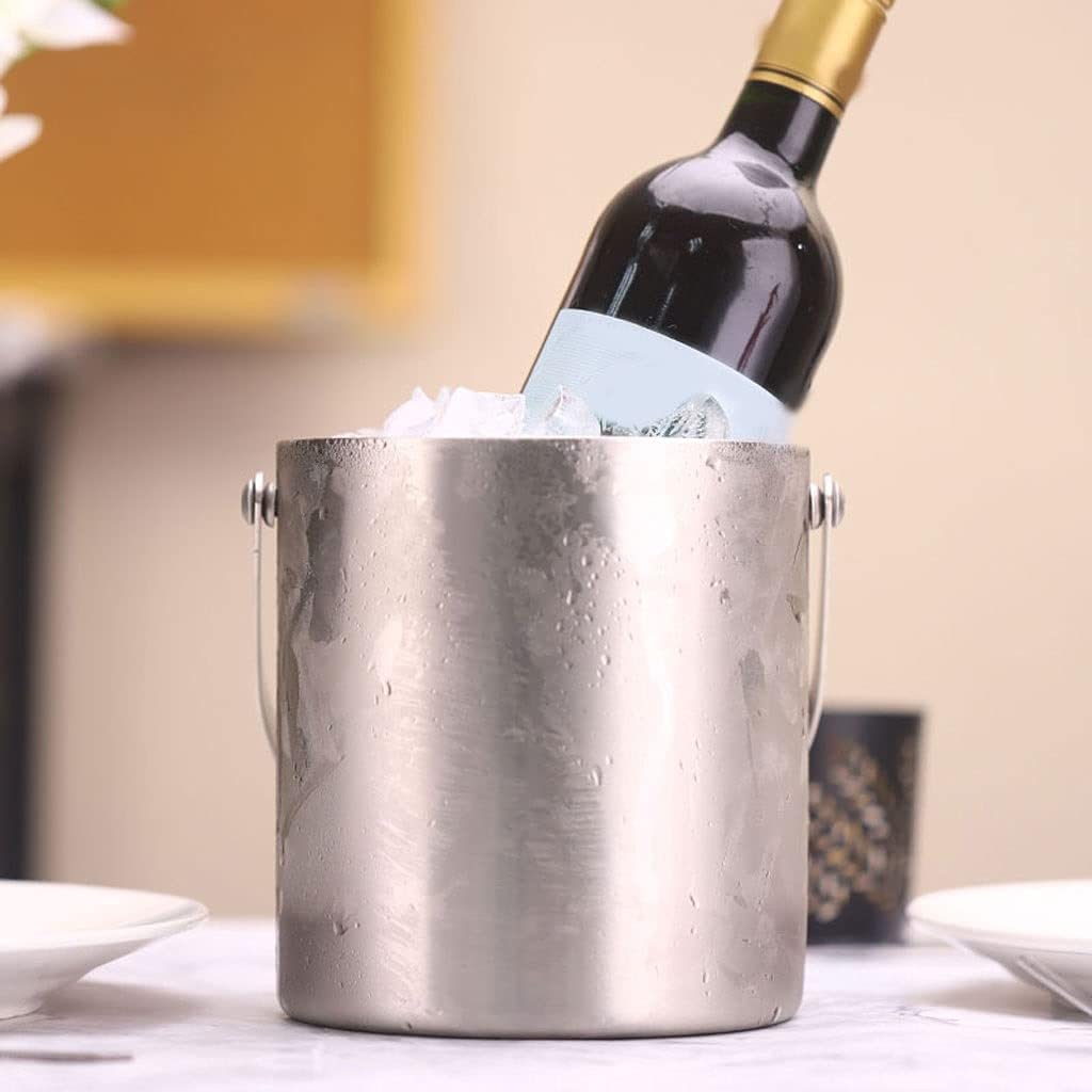 Cubitera Botella Vino Cubo de Hielo de Acero Inoxidable de Doble Capa, fácil de Transportar, con asa, para Bebidas, con Tapa, contenedor de Hielo para Vino, champán, Cerveza, Fiesta