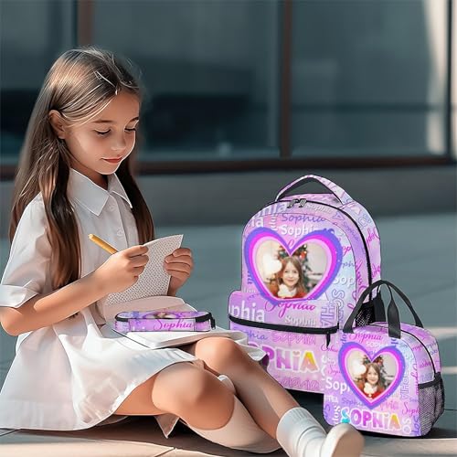 UNIKITTY School Backpack for Girls, Personalized Backpack with Photo/Name - 17 Inch Kids Schoolbag for Preschool - Custom Bookbag with Lunch Box and Pencil Case2