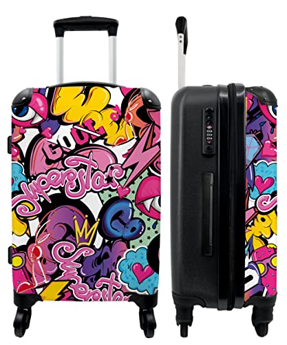 NoBoringSuitcases.com® Koffer groß Trolley Rollkoffer Reisekoffer mit 4 Rollen Fotokoffer - Design - Superstar - Cool - Muster - Lippen - Kinder - 67x43x25cm - 90 Liter