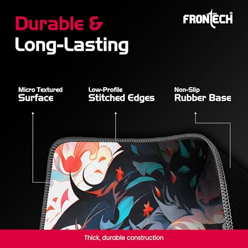 Image of FRONTECH Gaming Mouse Pad | 300mm x 250mm x 2mm | Ultra-Smooth Micro-Textured Surface | Non-Slip Rubber Base | Stitched Edges (MSP-0063 Grey)