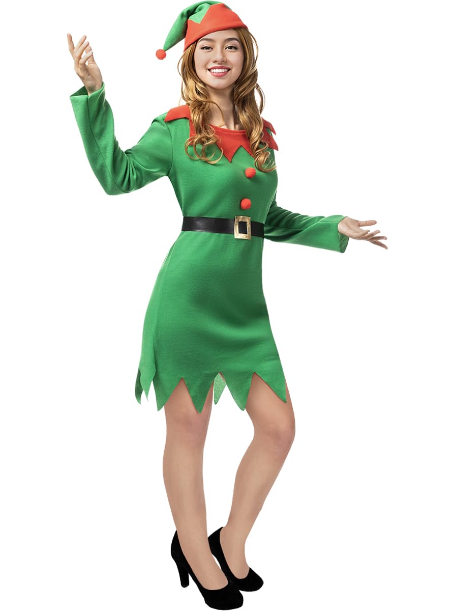 Funidelia | Disfraz de elfa duende para mujer Elfo navideño, Navidad, Duende navideño - Disfraz para adultos y divertidos accesorios para Fiestas, Carnaval y Halloween - Verde