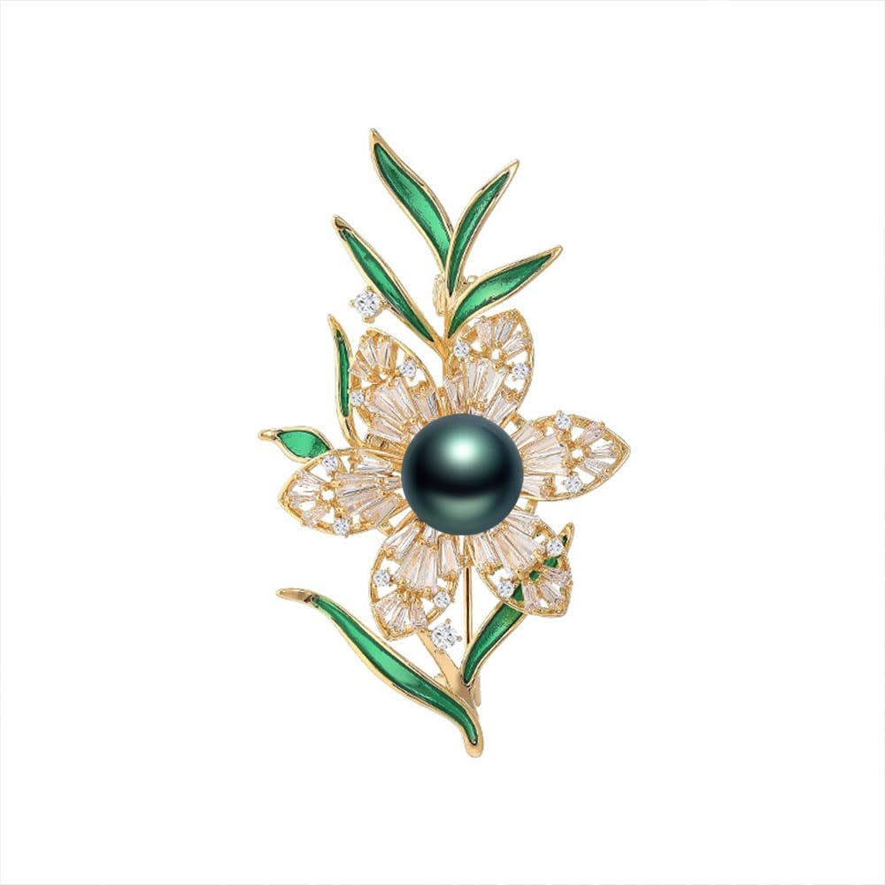 Black Tahiti Pearl Brooch Broches Jewelry For Women Fashion Christmas Gifts Wife Mom Girlfriend, Anniversary Birthday Fine Jewelry Gifts for Her NO11345