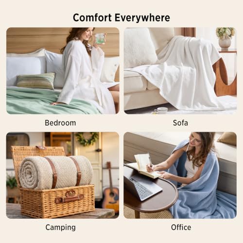 Image of Bedsure 100% Cotton Blanket, Herringbone Weave, King, White