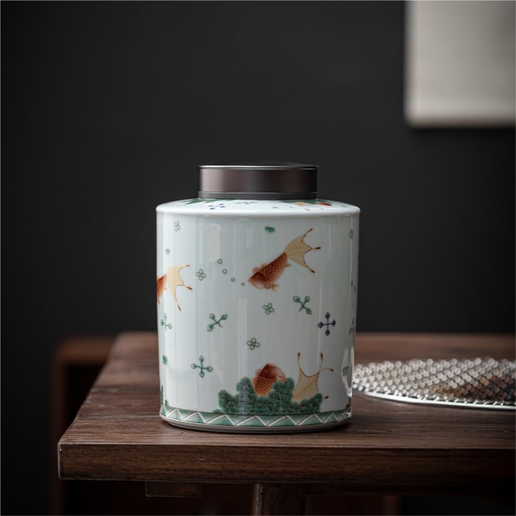 LYGSWDB Słoik na cukier Chiński retro Pojemnik do przechowywania herbaty Słoik Ceramiczny pojemnik do przechowywania Zamknię słoik Podwójna pokrywka Pusty słoik Słoik do przechowywania żywności w