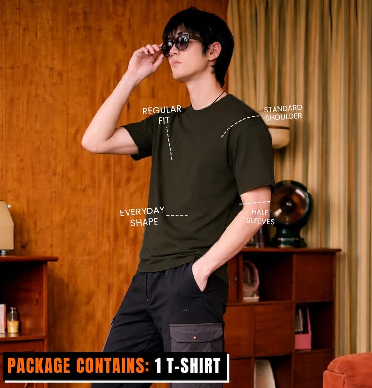 Image of Sleepynuts Men's Regular Fit Round Neck Half Sleeves Solid Casual Wear T-Shirt