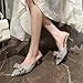 ADKGBE Women's Sparkling Rhinestone Bow Kitten Heel Mules Fashion Closed Pointed Toe Slip On low heel Backless slingback slides Sandals for Wedding Bridal Party Dress (Silver,10)