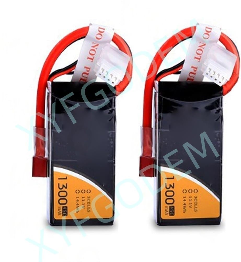 Batteria Lipo da 1300 mAh, 45 C, 3S1P, 11,1 V, batteria interna con connettore T per aereo RC, elicottero, multirotor, FPV, drone da corsa (confezione da 2)