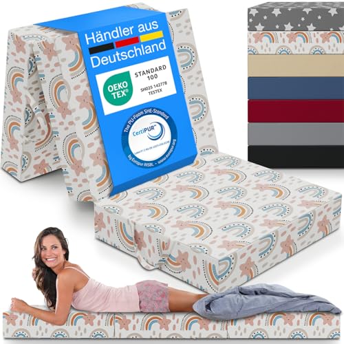 ELONEO Klappmatratze, Gästematratze, 3-teilige Faltmatratze, Schaumstoff extra dick (15cm), waschbar, Bandscheibenwürfel, klappbar, Faltbare...