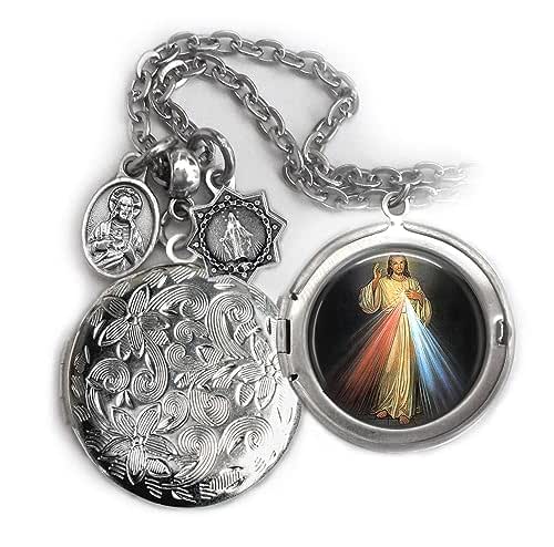 Amazon.com: Jesus, Divine Mercy Locket Necklace, Italian Charms ...