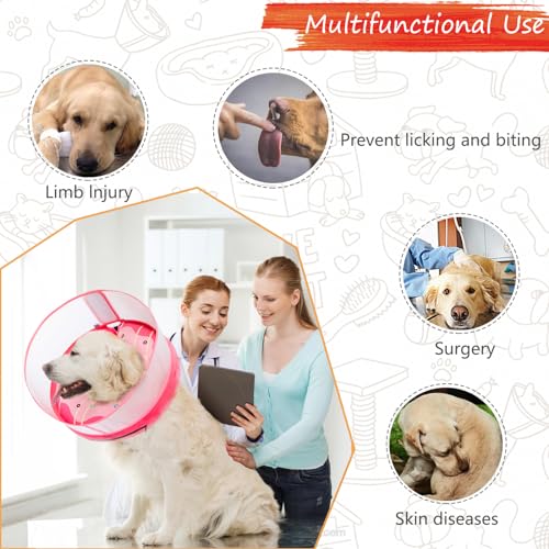 Image of Inflatable Dog Cone Collar for Large Medium Small Dogs, Soft Dog Donut Collar Adjustable Recovery Cone for Pets After Surgery, Extra Enhanced Anti-Licking Guard Shield (Pink Donut, Medium Plus)
