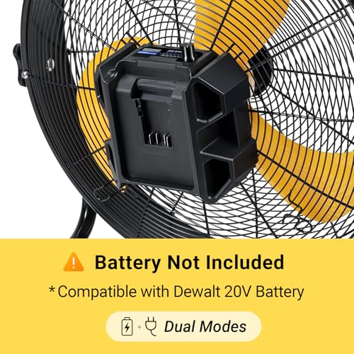 Image of 18 inch Brushless Cordless Floor Fan Compatible with Dewalt 20V Max Battery(Tool Only), 2500 CFM Quiet Industrial Fan with AC Adapter, 5 Speeds 360Tilt Portable Metal Shop Fan for Garage Jobsite Camping